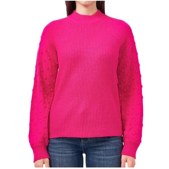 Vince Camuto Hot Pink Textured Dot Sleeve Sweater Women’s Size Small - Picture 1 of 12